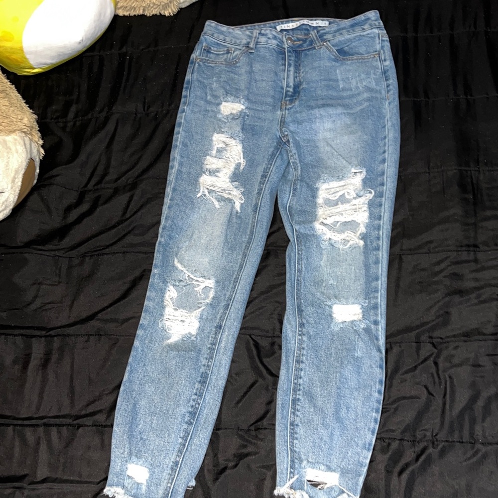 Tinseltown Ripped Blue Boyfriend Jeans